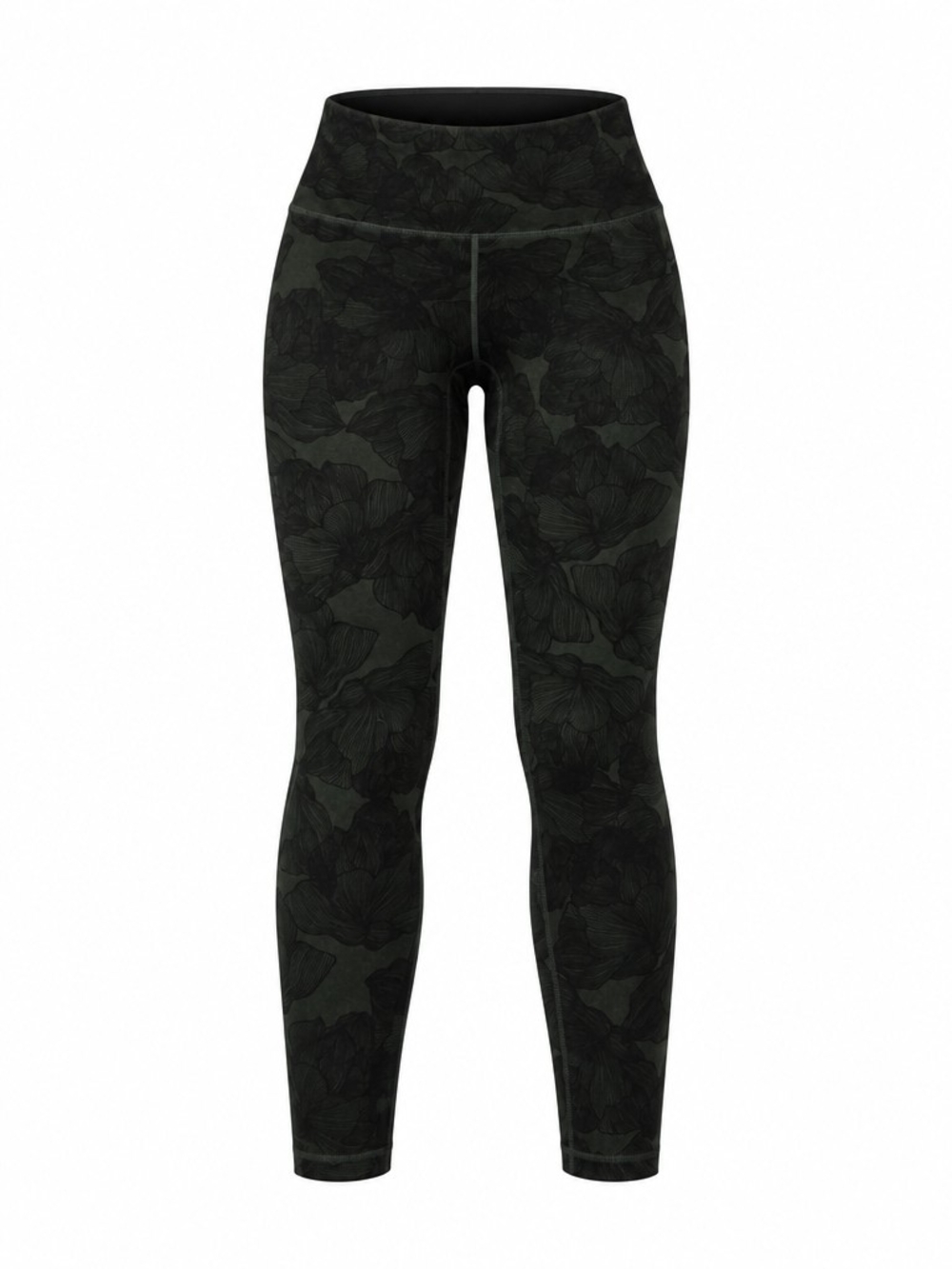 High-Rise Floral Print Cropped Leggings - Dark Green
